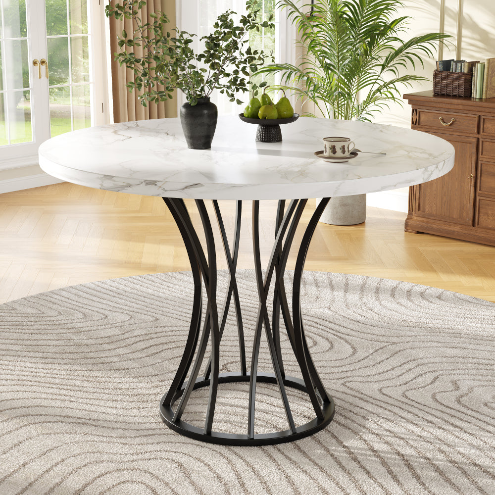 Rondetafel – Ronde Eettafel – Keukentafel – Tafel – MDF Tafel – Marmeren Blad – Glanzende Metalen Poten – 80x80x76 cm – Lichtgewicht & Luxe