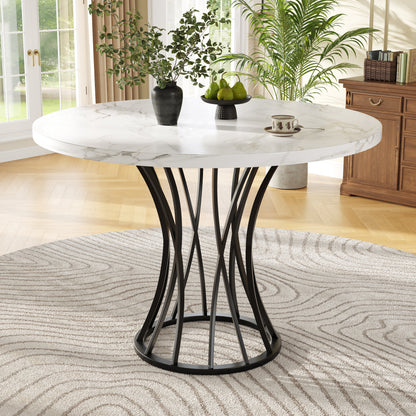 Rondetafel – Ronde Eettafel – Keukentafel – Tafel – MDF Tafel – Marmeren Blad – Glanzende Metalen Poten – 80x80x76 cm – Lichtgewicht & Luxe