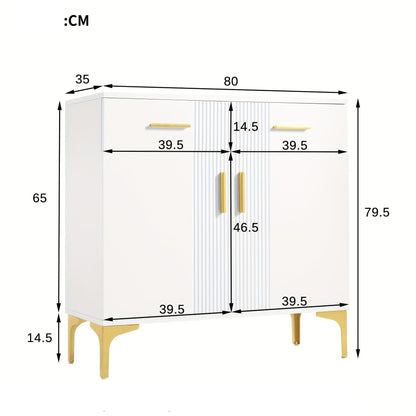 Dressoir – Opbergkast – Ladekast – Buffetkast – Kast – Wit – Met 2 Deuren En 2 Laden – Metaal Handgrepen En Poten – 80x35x79,5 cm – Massief Hout