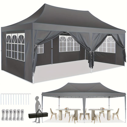 Pop-up Tent – Vouwtent – Opzettent – Partytent – Vouwgazebo – Grijs – 3.05x6.1 Meter – Hoogwaardig Oxford Doek – 6 Afneembare Zijwanden
