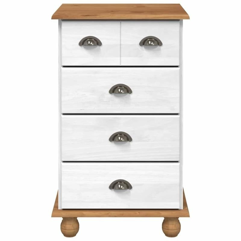 Witte Ladekast – Dressoir – Kast – Commode – Opbergkast – Massief Grenen Hout – 4 Lockbare Laatjes – Minimalistisch Design – 45,8x40x79 cm