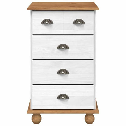 Witte Ladekast – Dressoir – Kast – Commode – Opbergkast – Massief Grenen Hout – 4 Lockbare Laatjes – Minimalistisch Design – 45,8x40x79 cm