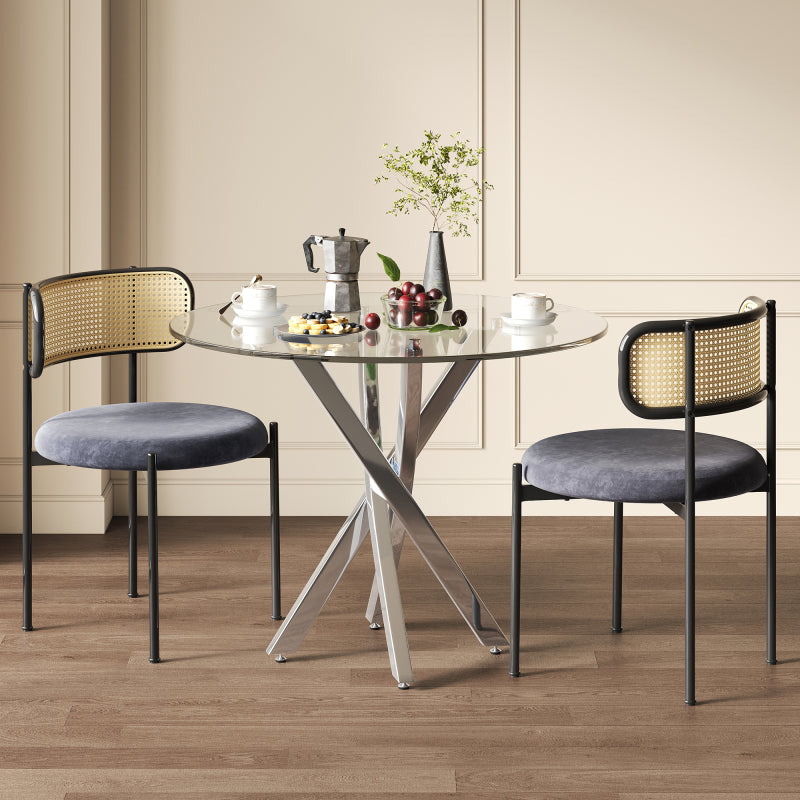 Eetkamerset – Eettafelset – Tafel Met Stoelen – Inklapbare Eethoek – Compacte Eettafelset – Gehard Glasblad – Gepoedercoat Metalen Onderstel Grijs/Zilver