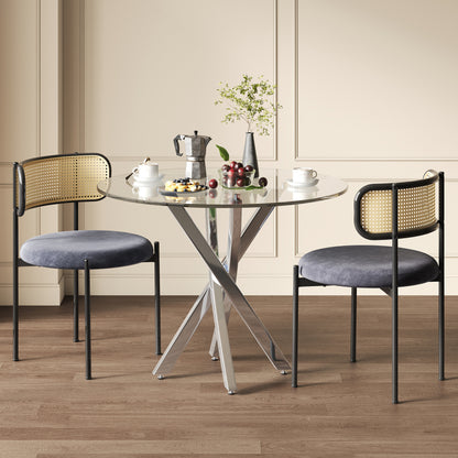Eetkamerset – Eettafelset – Tafel Met Stoelen – Inklapbare Eethoek – Compacte Eettafelset – Gehard Glasblad – Gepoedercoat Metalen Onderstel Grijs/Zilver
