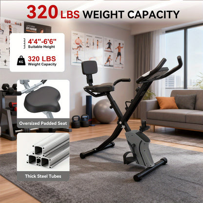 Foldable Magnetic Exercise Bike With 8-Level Adjustable Resistance Multi-Function LCD Display (Time Speed Distance Calories Heart Rate) Quick-Release Seat Adjustment Durable Comfortable PU Cushion Silent Home Fitness Bike Max