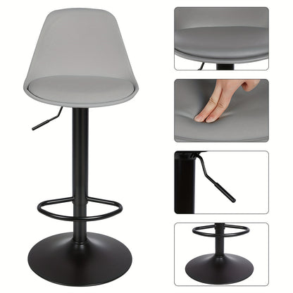 Barstoel – Barkruk – Keukenstoel – Set van 2 - Barstoel Set – Barstoelen Duo – Verstelbare Hoogte 55-75 cm – Zachte PU Zitting – Draaibaar Met Stalen Frame - Grijs