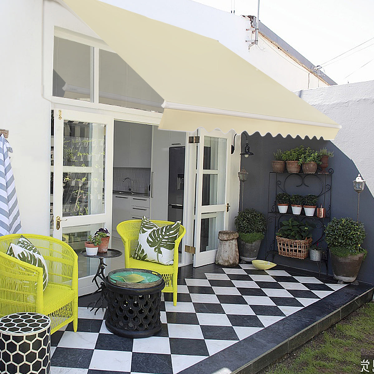 Uitschuifbare Zonwering Terras – Terrasluifel – Zonnescherm – Schaduwdoek – Balkonzonwering – 3 x 2,5 Meter – Verstelbare Hoek 40°-100° – Handmatige Slingerbediening