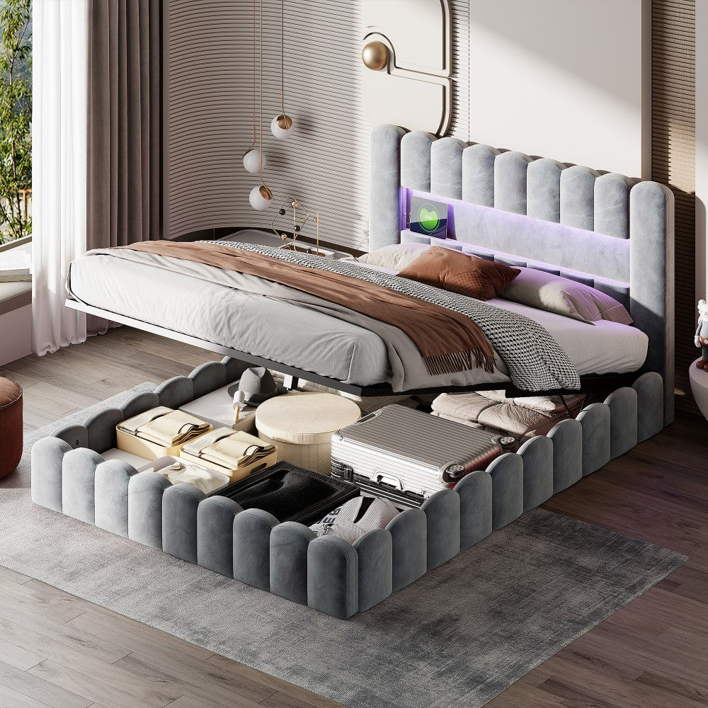 Bedframe – Gestoffeerd Bed – Tweepersoonsbed – Bedbodem – Opbergruimte – 180x200 cm – Velvet Bekleding – Hydraulisch Liftmechanisme