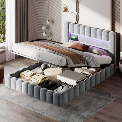 Bedframe – Gestoffeerd Bed – Tweepersoonsbed – Bedbodem – Opbergruimte – 180x200 cm – Velvet Bekleding – Hydraulisch Liftmechanisme