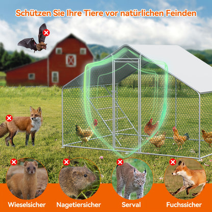 3x4x2 Meter Chicken Coop, Poultry And Livestock Enclosure, with Safety Lock, Made Of Metal, Suitable for Chickens, Rabbits And Other Small Animals.