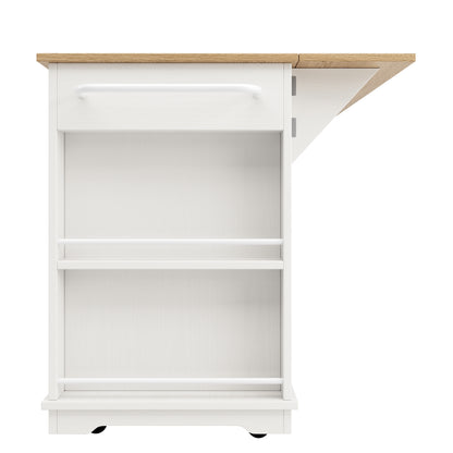 Multifunctionele Keukenwagen – Keukentrolley – Keukenmeubel – Keukenkar – Keukenkast – Uitklapbaar Werkblad – 2 Lades & Verstelbare Legplanken – Wit Houtlook MDF