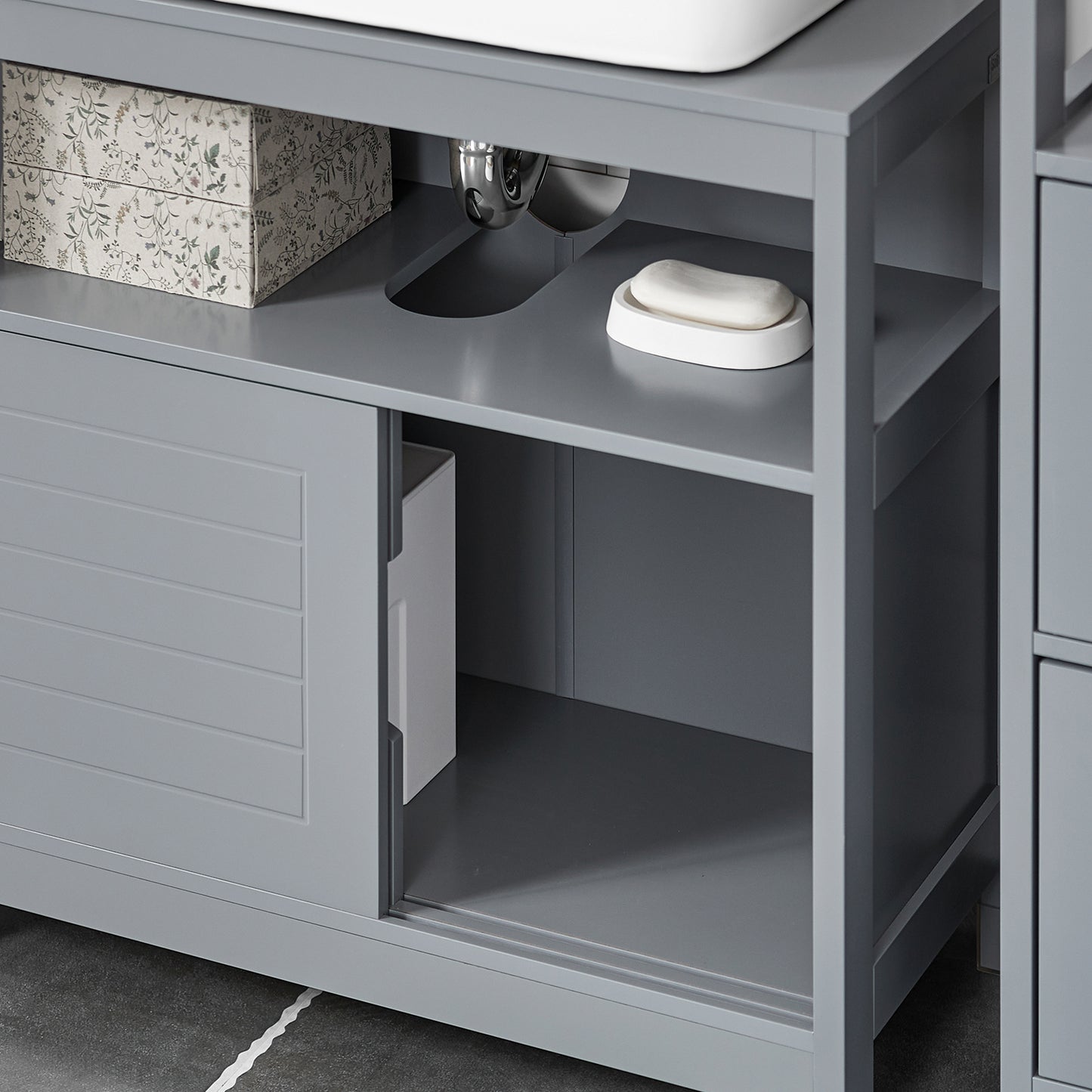 Badkameronderkast – Badkamerkast – Wastafelonderkast – Opbergkast – Kastje – Compact – MDF Met Voetjes – 60x61x30 cm – Grijs Steel
