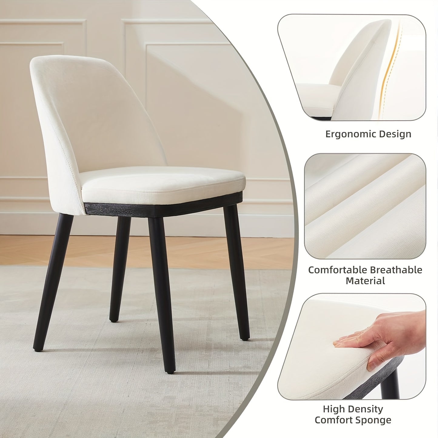 Eetkamerstoelen – Stoelen – Kuipstoelen – Keukenstoelen – Set van 4 – Beige Linnen Bekleding – Stevige Houten Poot