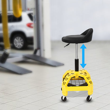 Autokrukje – Werkkruk – Mechaniekkruk – Carrepair Kruk – Verstelbaar Krukje – Metalen Constructie – 130 kg Draagkracht – 360° Draaibaar – Met Wieltjes