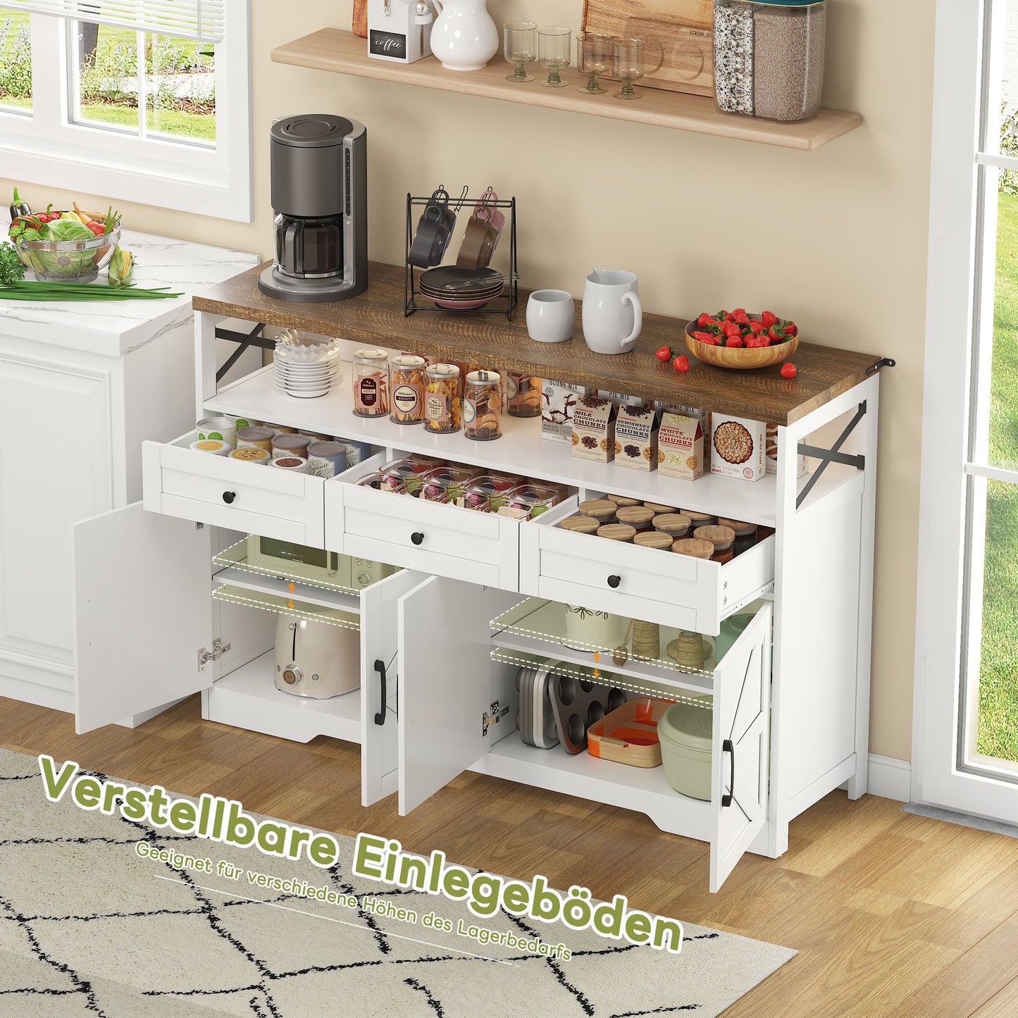 Buffetkastje – Dressoir – Sidetable – Opbergkast –  Landelijke Stijl – 140 CM Breed – Hoogwaardig MDF
