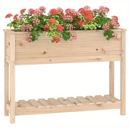Plantenbak – Bloemenbak – Bloembak – Tuintafel – Plantenpot – Massief Dennehout – 111,5x34,5x81 cm – Weerbestendig