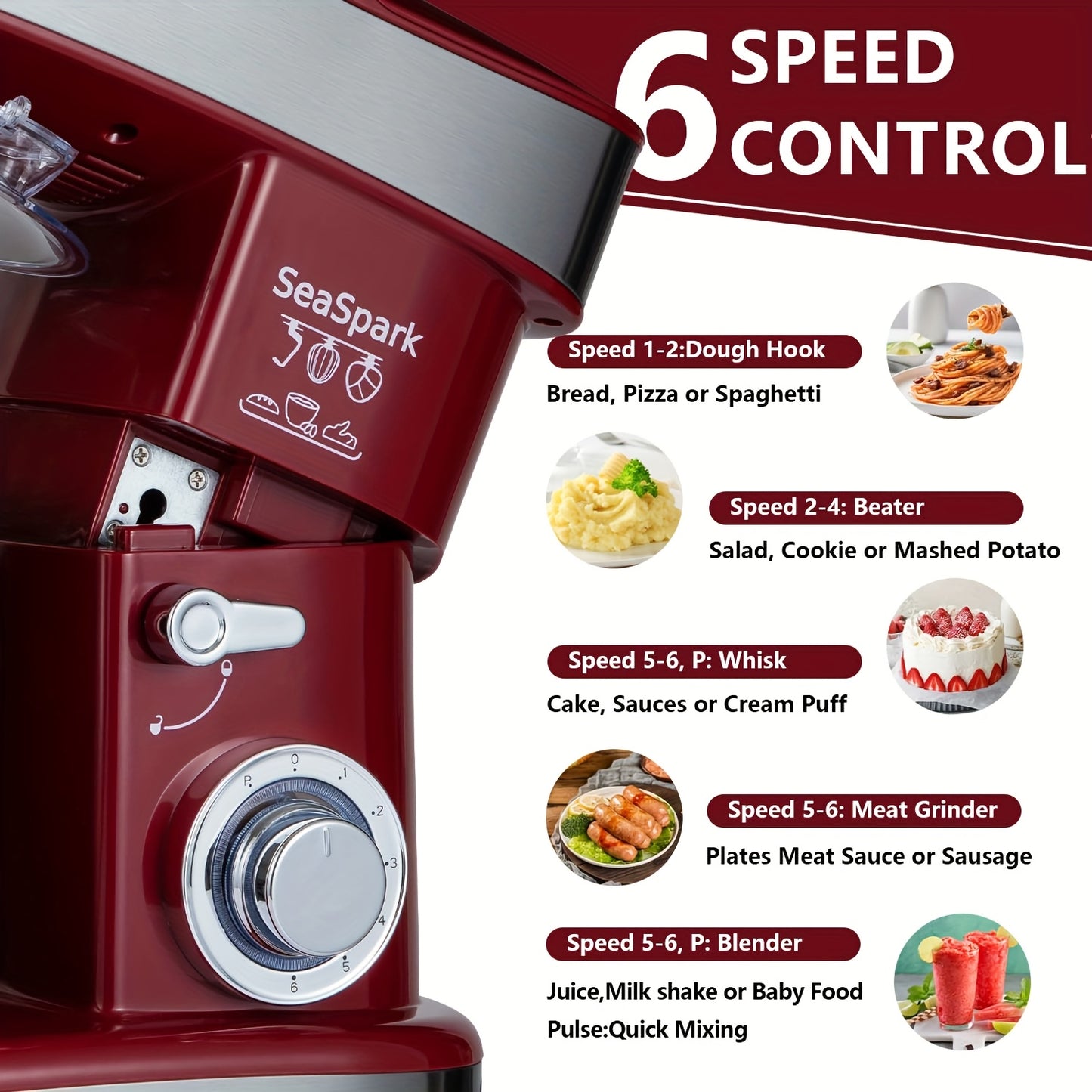 Keukenmachine – Keukenrobot – Foodprocessor – Keukenmixer – Keukenhulp – 6,3L RVS Mengkom – 6 Snelheden met Pulsefunctie – Rood