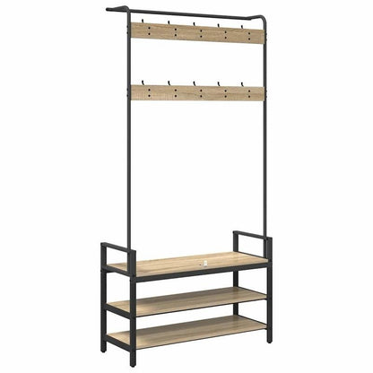 Kapstok Staande – Garderobe Rek – Jassenhanger – Schoenenrek – Halmeubel – Eiken – Ruimtebesparend Design – Stevig Multipurpose Meubel 95x34x184 cm