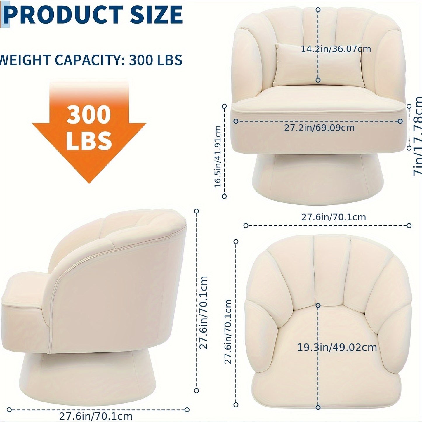 Draaifauteuil – Fauteuil – Lounge Stoel – Accentstoel – Bergère – Beige – 360° Draaibaar – Zachte Velvet Bekleding