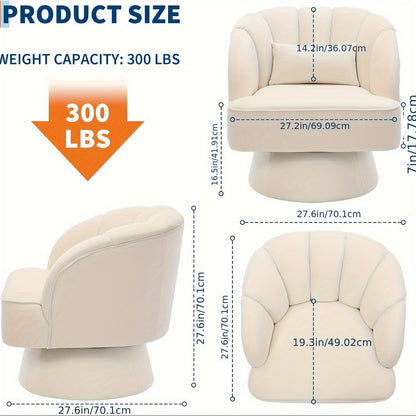 Draaifauteuil – Fauteuil – Lounge Stoel – Accentstoel – Bergère – Beige – 360° Draaibaar – Zachte Velvet Bekleding