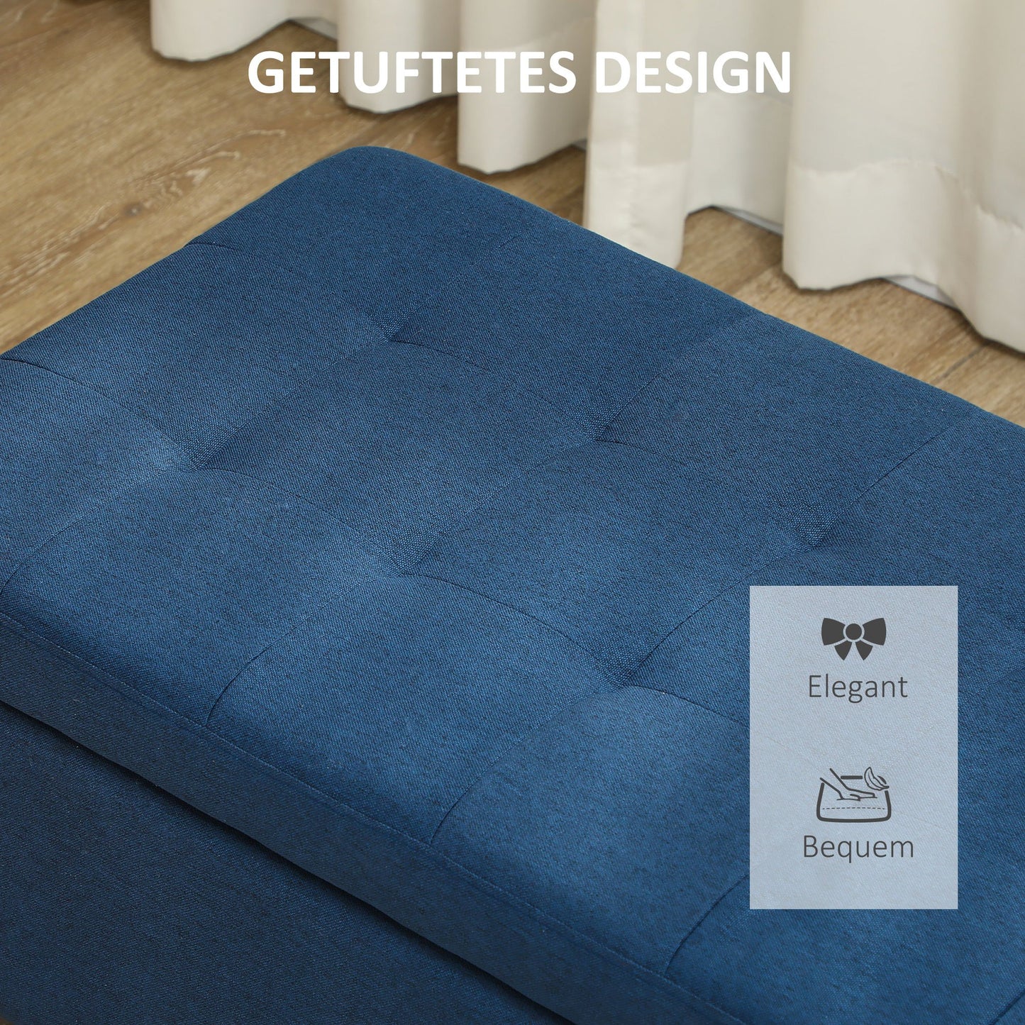 Opbergbank – Zitbank – Halbank – Opbergbank – Poef – Stofbekleding – Diepblauw – Ruime Opbergruimte – 125 cm Breed
