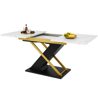 Uitschuifbare Eettafel – Uitklaptafel – Keukentafel – Woonkamertafel – Tafel Verlengbaar – Zwart Hardhout – Gouden Kruispoten – Verstelbaar 160-200 cm