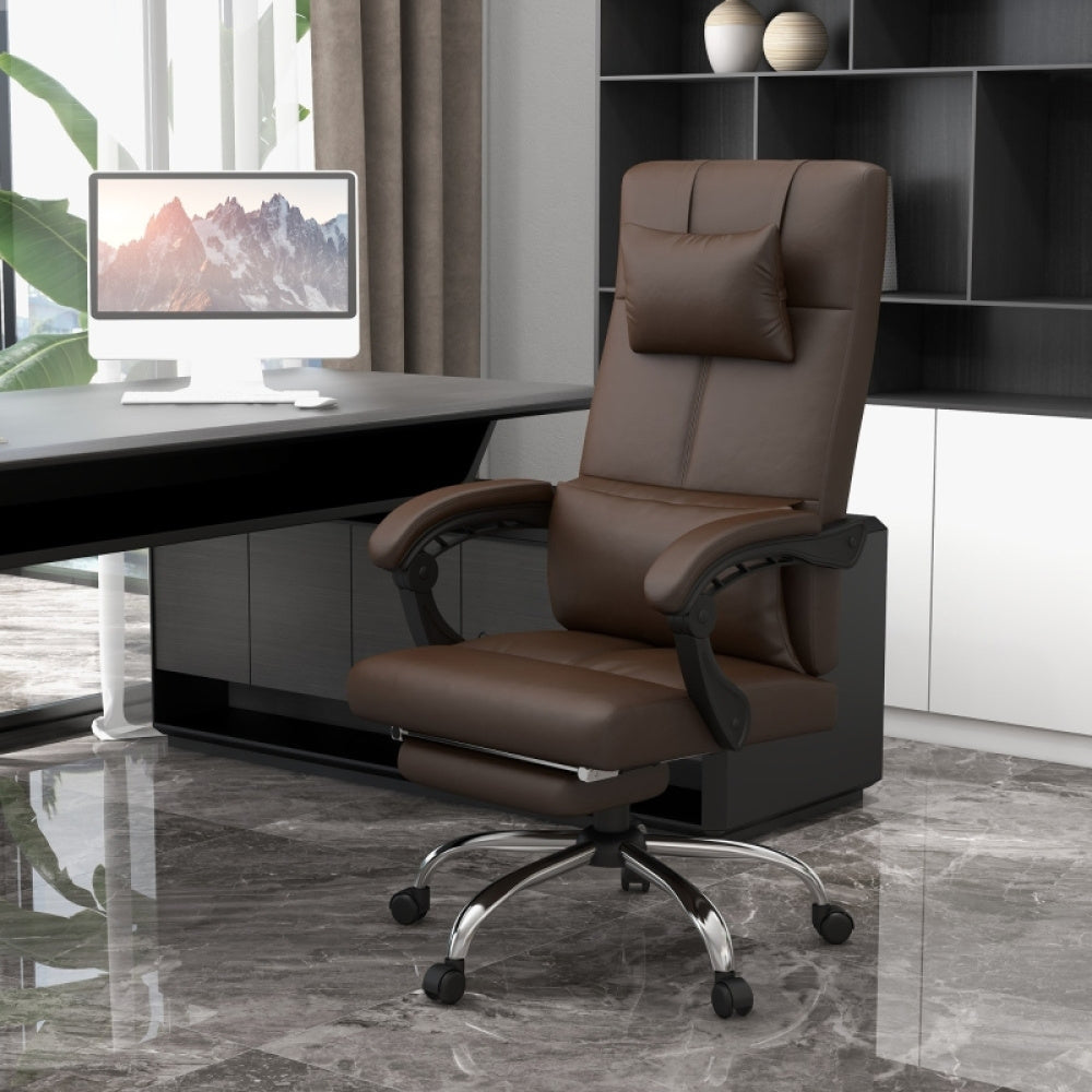 Bureaustoel – Bureaustoelen – Kantoorstoel – Bureauzetel – Ergonomische Stoel – Verstelbaar – Met Voetensteun – Met Metaalframe – Koffiebruin – Comfortabel Ergonomisch Design