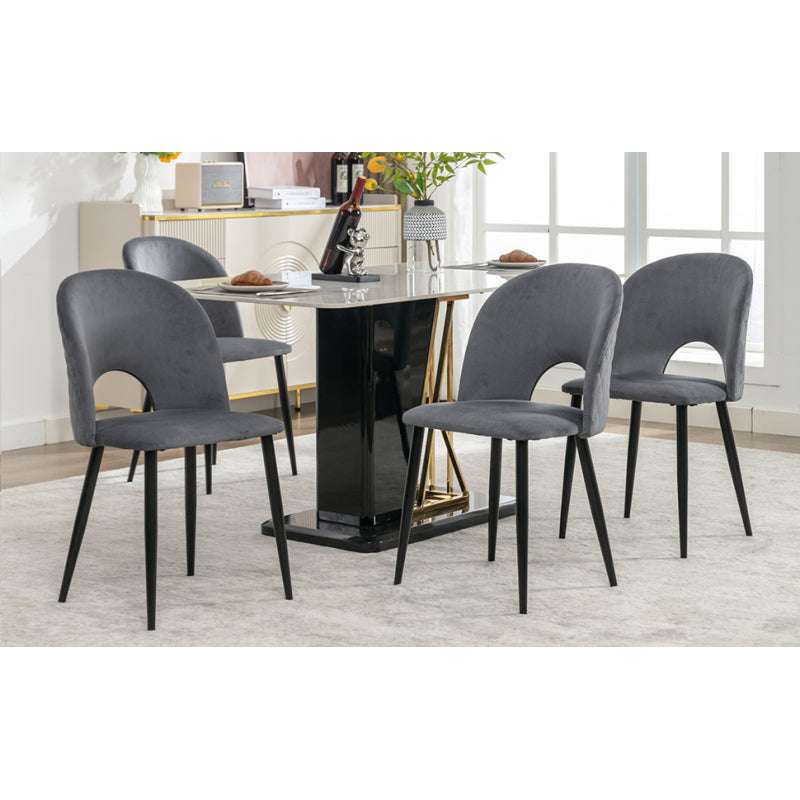 Eetkamerstoel – Stoel – Designstoel – Beklede Stoel – Fluwelen Stoel – Grijs + Fluweel – Verstelbare Poten – Robuust Metalen Frame