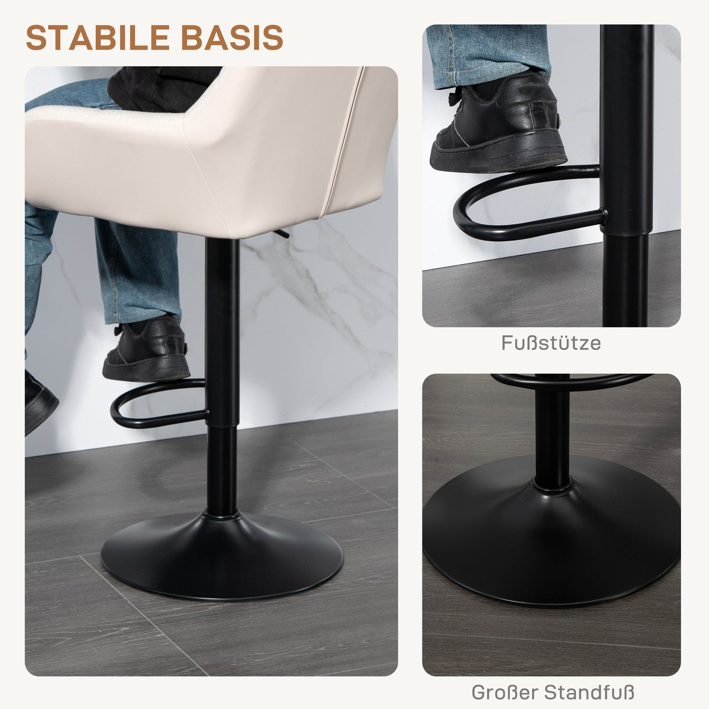 Barkrukken – Barstoelen – Krukken – Zitstoelen – Set van 2 – Verstelbare Zithoogte – Kunstleer Linnenlook Crème Zwart