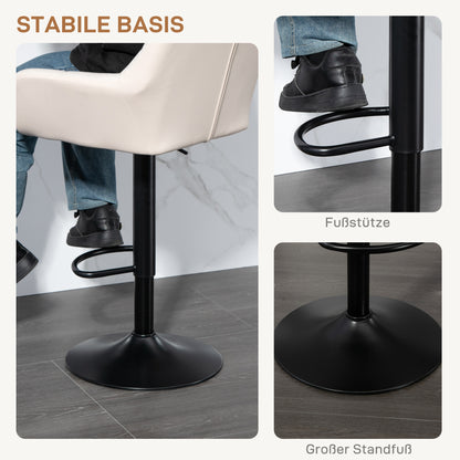 Barkrukken – Barstoelen – Krukken – Zitstoelen – Set van 2 – Verstelbare Zithoogte – Kunstleer Linnenlook Crème Zwart