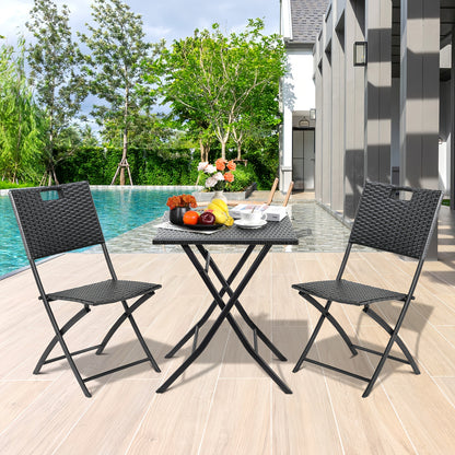 3-delige Tuinset – Balkonmeubel Set – Rattan Bistro Set – Opvouwbare Tafel En Stoelen – Lichtgewicht Outdoor Meubilair – Ideaal Voor Terras En Tuin – Compact En Handzaam