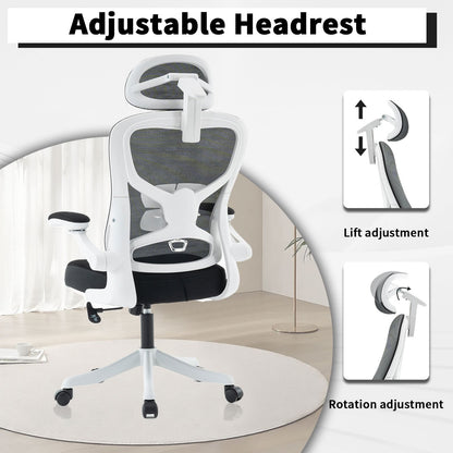 Ergonomic Office Chair, Desk Chair with Adjustable Headrest, Armrests, Lumbar Support, Swivel Chair, Rocker Function, Mesh Executive Chair, Back-Friendly, Office Chair 150 kg