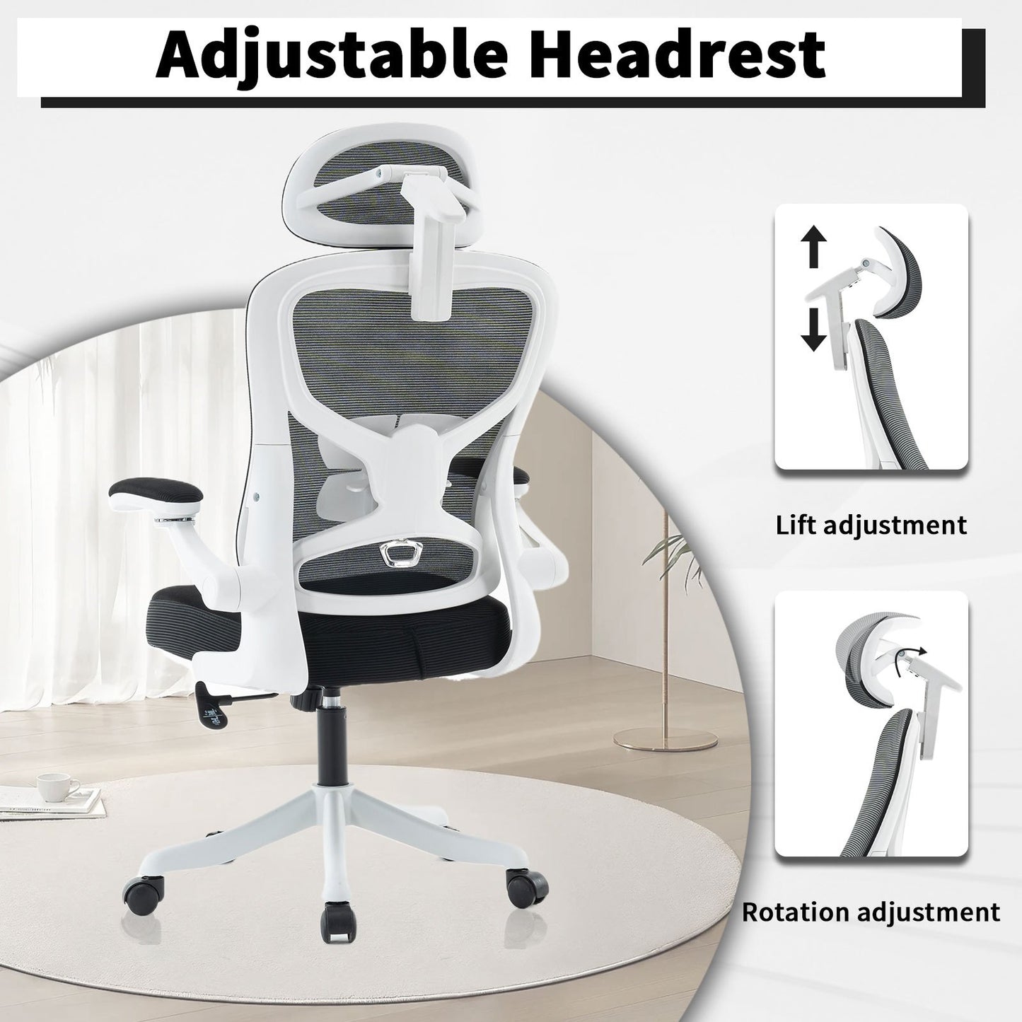 Ergonomic Office Chair, Desk Chair with Adjustable Headrest, Armrests, Lumbar Support, Swivel Chair, Rocker Function, Mesh Executive Chair, Back-Friendly, Office Chair 150 kg