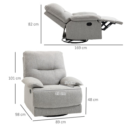 TV Fauteuil – Relaxstoel – Lounge Stoel – Draaifauteuil – Relaxfauteuil – Lichtgrijs – Verstelbare Rugleuning Tot 150° – Stevig Houten Frame Met Pocketvering
