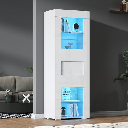 Vitrinekast – Glazen Kast – Displaykast – Opbergkast – Woonkamerkast – Wit Hoogglans – 2 Glazen Planken – 60x40x170 cm