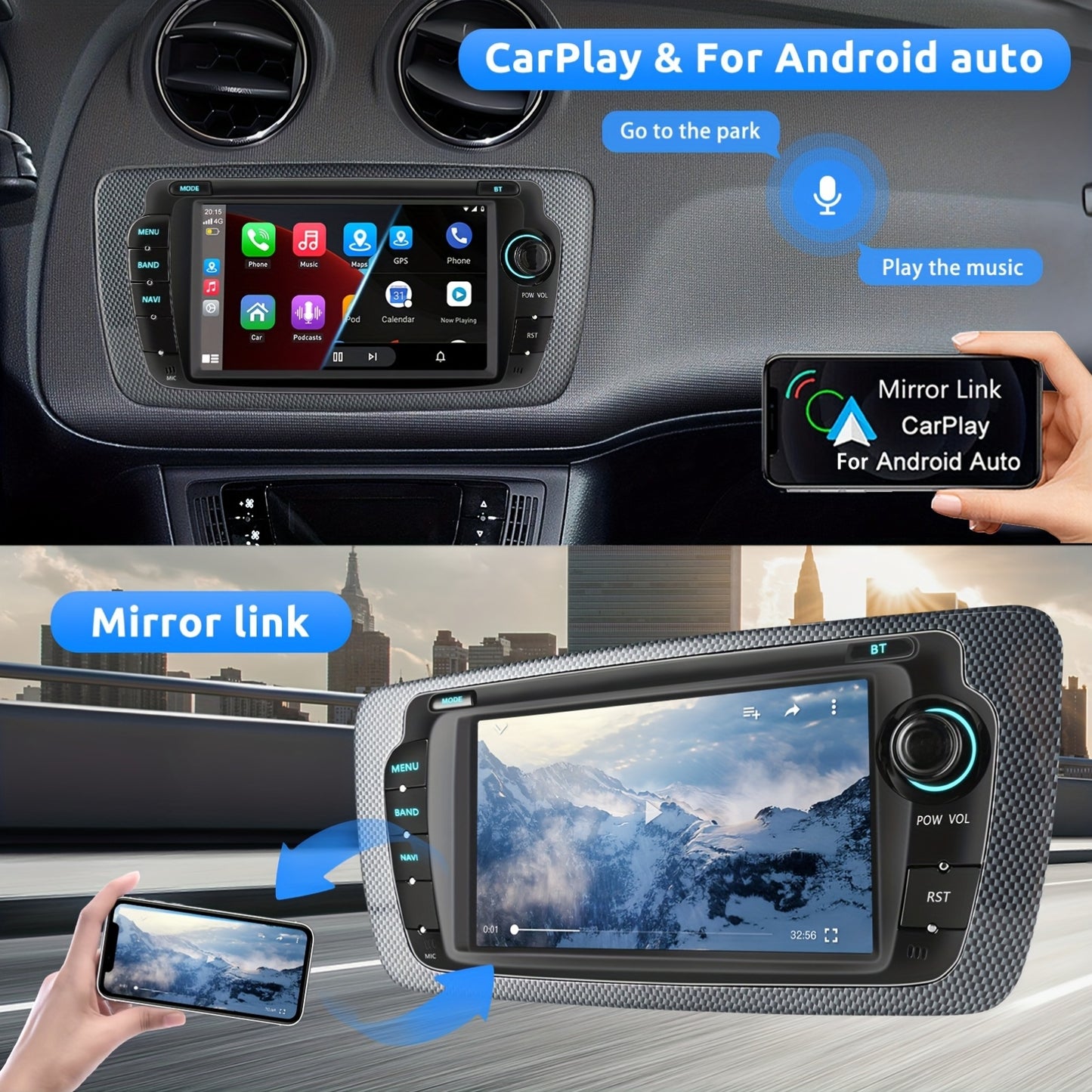 7-inch Touchscreen Autoradio – Multimedia Speler – Navigatiesysteem – Inbouw Radio – Auto Entertainment – Draadloze CarPlay & Android Auto – GPS Met Wi-Fi