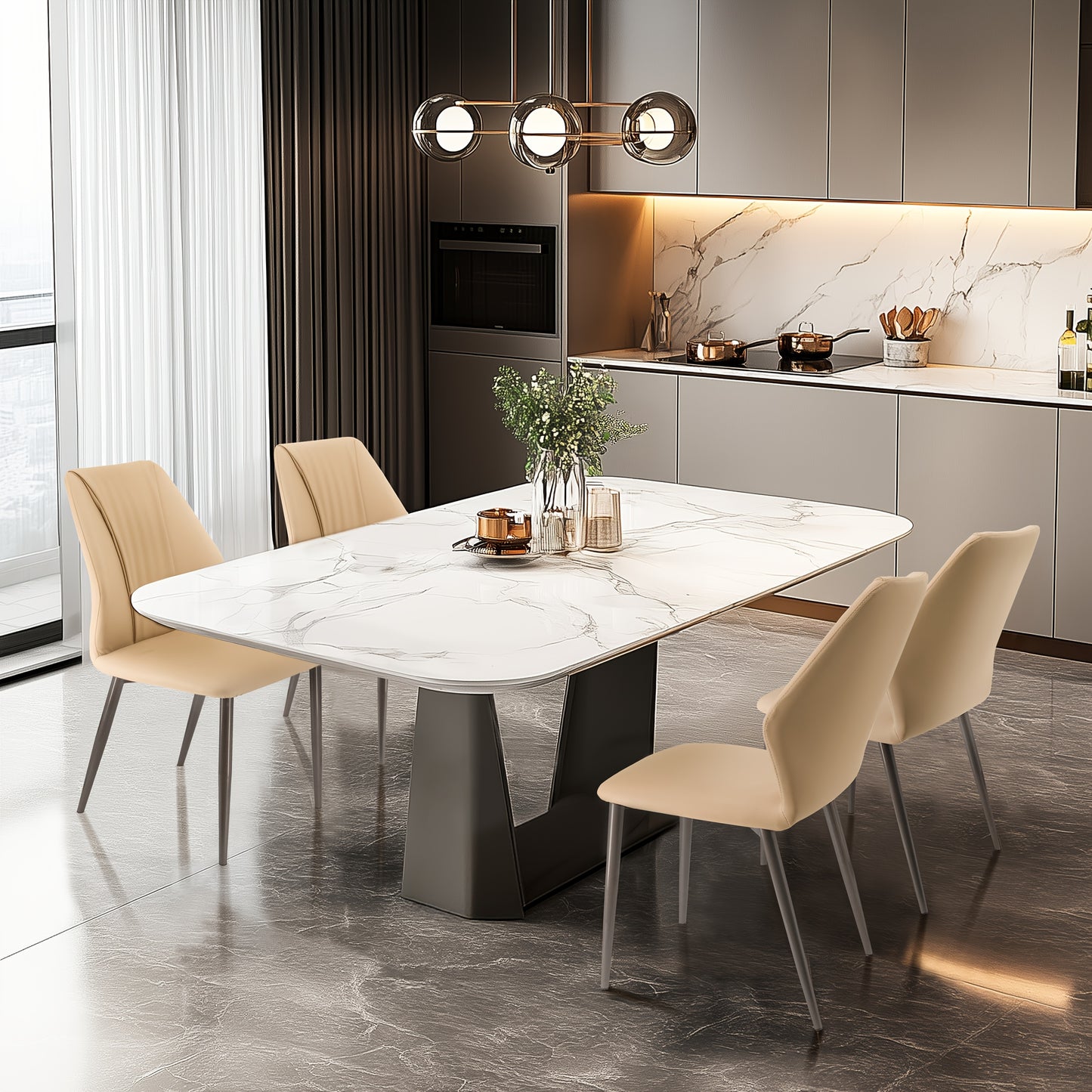 Eetkamerstoelen – Stoelen – Kuipstoelen – Keukenstoelen – Woonkamerstoelen – Set van 4 – Zachte Microfiber Kunstleren Bekleding – Stabiel Metalen Onderstel - Licht Khaki
