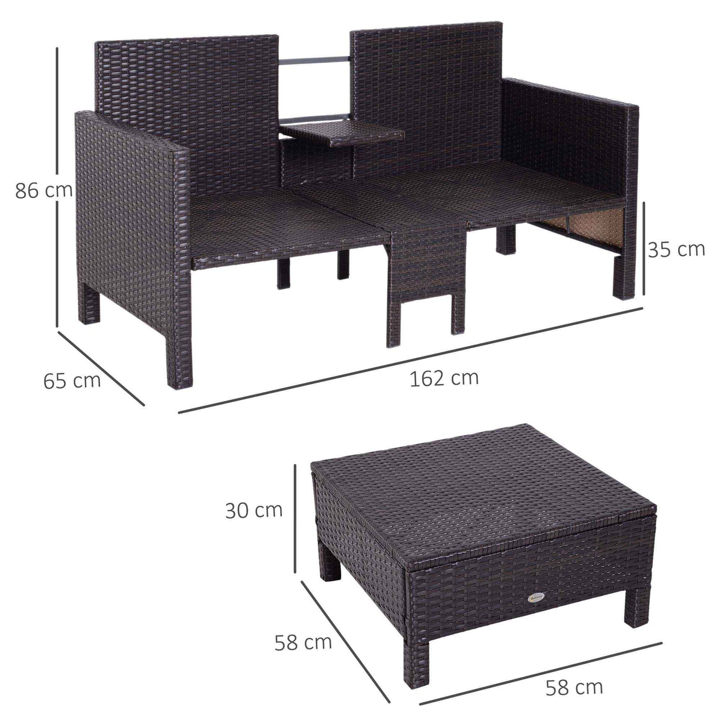 3-delige Loungeset – Tuinmeubelset – Tuinbank – Loungesofa – Rattan Set – Grijs – Verstelbare Rugleuning – Weerbestendig Poly Rattan Met Metalen Frame