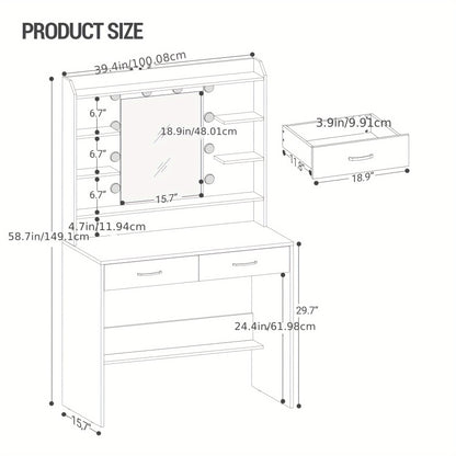 Kaptafel – Make-uptafel – Schminktisch – Toilettafel – Make-up tafel – Met Spiegel En Opbergruimte – Compact 40x100x149 cm – Wit Design