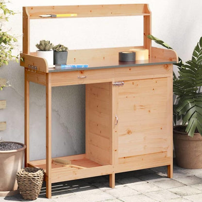 Tuinwerkbank – Buitenwerkbank – Werktafel – Tuinmeubel – Tuinkast – Stevig Vurenhout – Ruim Werkblad 110,5x45 cm – Bruin