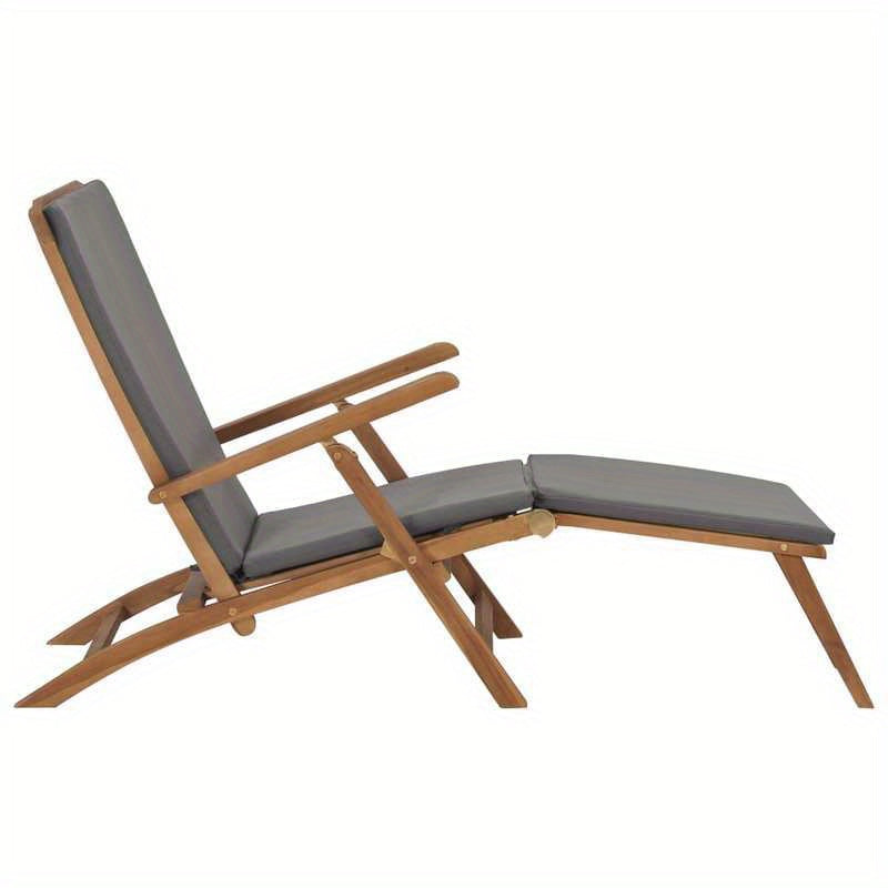Lounge Chair with Cushion Dark Gray Solid Teak Wood Solid Wood Texture Sturdy Comfortable and Fit for Body Suitable for Outdoor Yard and Terrace Leisure Long-lasting