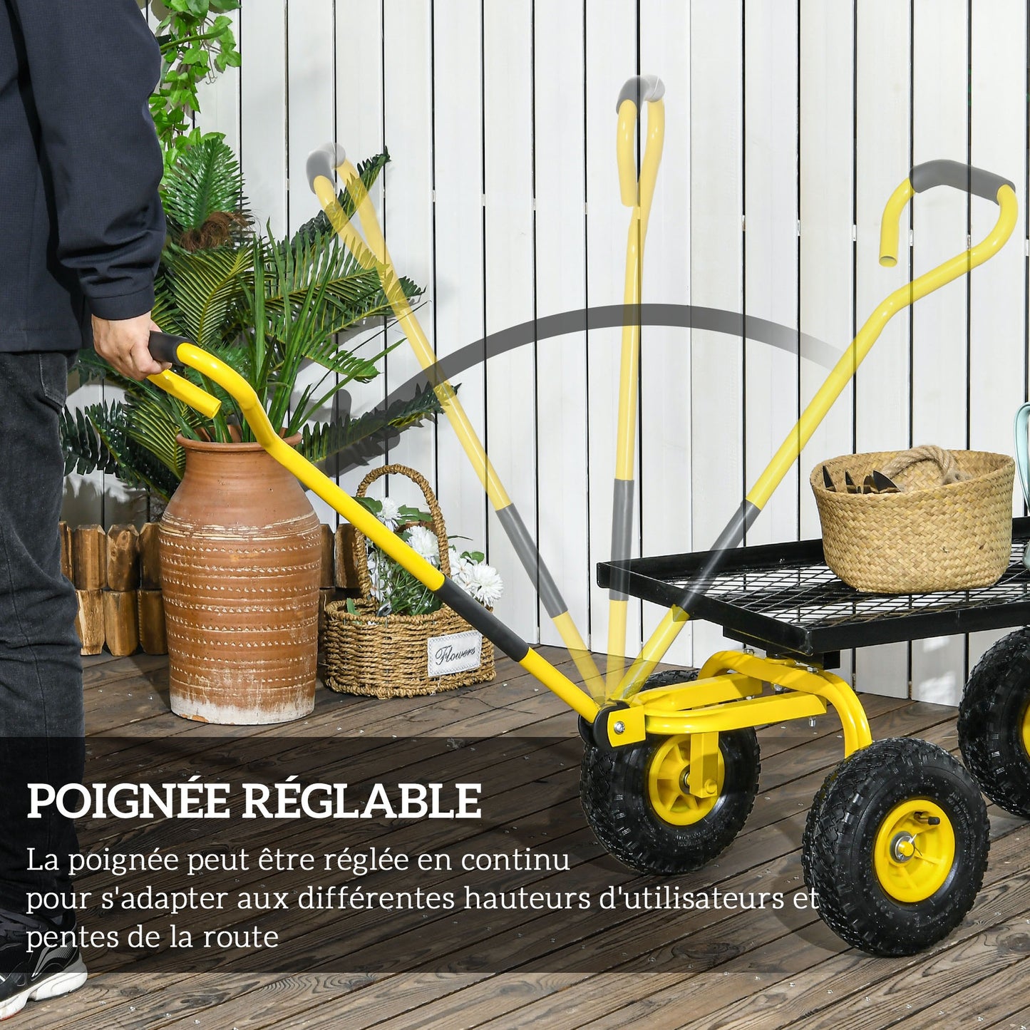 Tuinwagen – Tuinkar – Bolderkar – Transportkar – Handkar – Metalen Frame – 150 Kg Draagvermogen – 94x48,5x100 cm