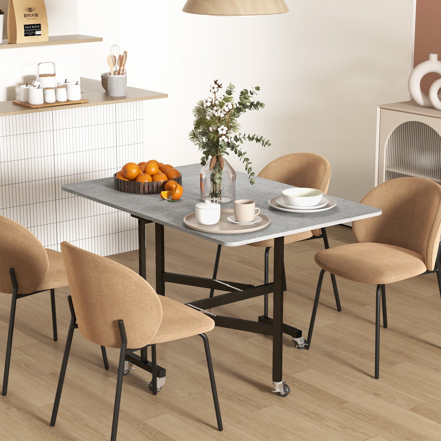 Inklapbare Eettafel – Opklapbare Tafel – Uitklapbare Tafel – Tafel Met Wieltjes – Vouwtafel – Grijs – Stalen Frame – 3 Instelbare Standen
