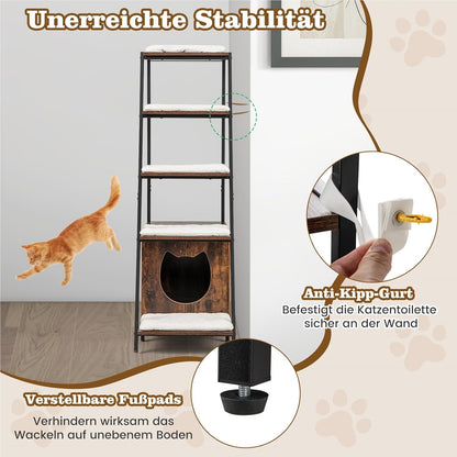 Kattenhuis – Kattenmeubel – Kattenkast – Kattenbakkast – Krabmeubel – Met Opbergruimte en Afneembare Wasbare Matten – Ventilatie en Anti-Kantel Veiligheid – Bruin