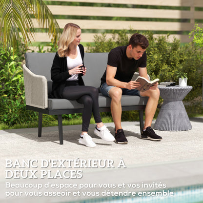 Twee Persoons Bankje Tuin – 2-Zits Tuinbank – Buitenbank – Loungesofa – Tuinmeubel – Synthetisch Rattan – Gepoedercoat Stalen Frame – Weerbestendig – Zachte Kussens
