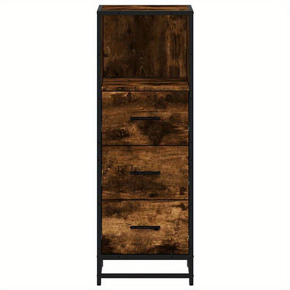 Badkamerkast – Badkamermeubel – Kolomkast – Wastafelonderkast – Badmeubel – Compact Ontwerp – Donkerbruin Eikenlook Met Zwart Metalen Frame