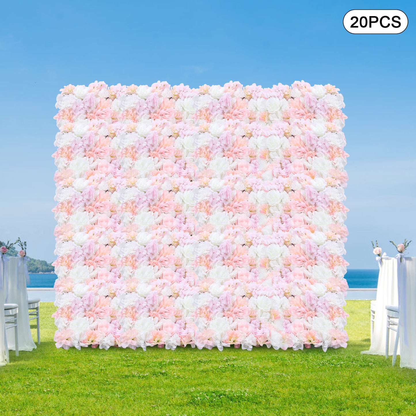 Bloemenmuur – Kunstbloemenwand – Bloemenpaneel – Sierbloemenwand – Kunstbloemenpaneel 20 stuks – Realistische Rozen, Dahlia’s en Hortensia’s – Makkelijk Bevestigen – Duurzaam Kunststof