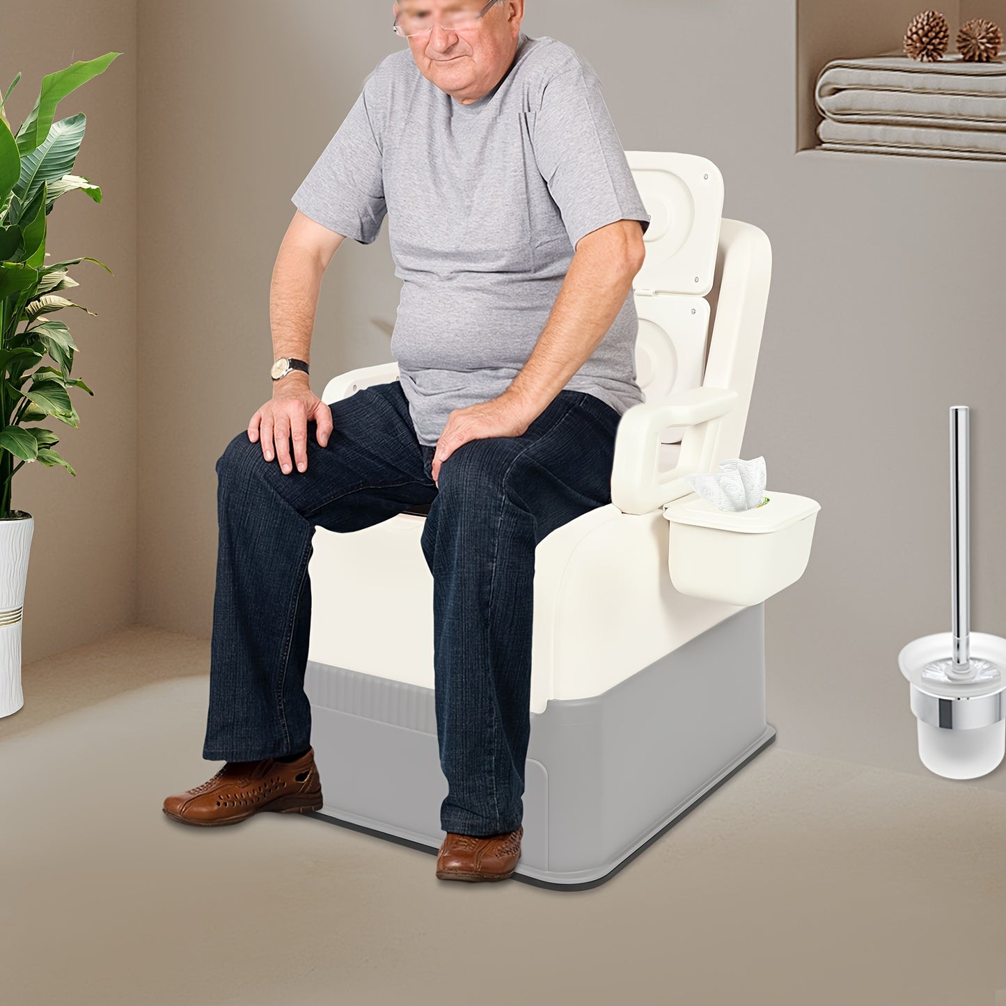 Mobiele Toiletestoel – Draagbaar Toilet – Bed Commode – Hygiënische Stoel – Senioren Potje – Afneembare Armleuningen – Antislip Voeten – Geurafsluitend Emmer