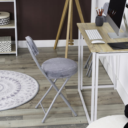 Opvouwbare Bureaustoelen – Klapstoelen – Vergaderstoelen – Vouwstoelen – Werkstoelen – Set Van 8 – Grijs – Met Ronde Leren Zitting En Voetensteun – 49 Cm Zithoogte