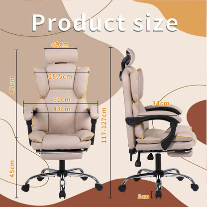 Gamingstoel – Bureaustoel – Game Chair – Werkstoel – Stoel Beige met Gouden Accenten – Ergonomisch Ontwerp – Verstelbare Hoogte